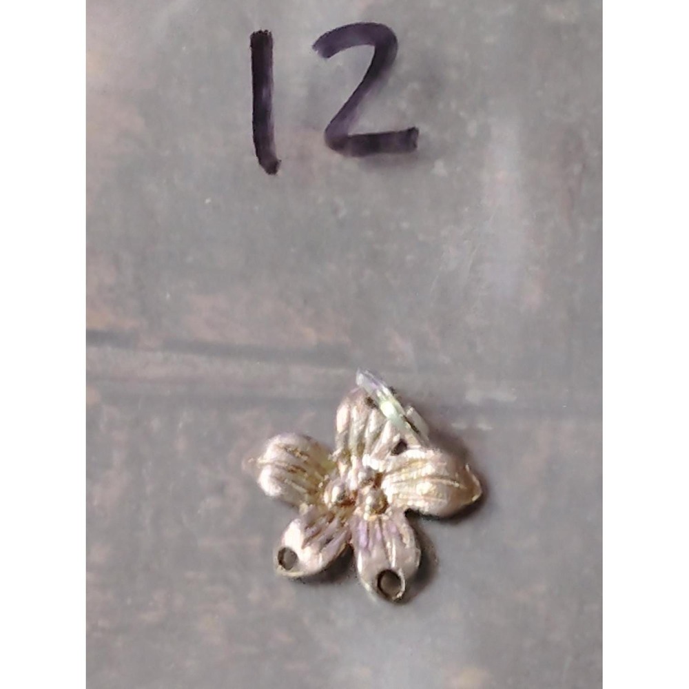 flower pendant charm connector Silver Unisex textured back 925 vintage